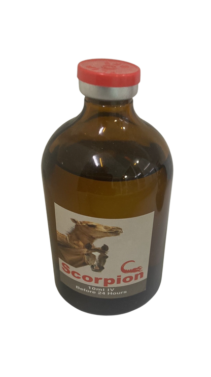 Scorpion® is a natural and herbal-based pain reliever for racing animals. It is available in two sizes: 100 ml and 20 ml ampoules.