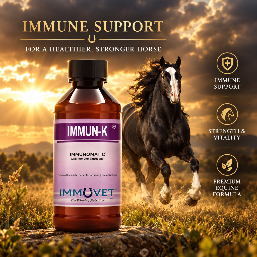 IMMUN-K ® is a all-natural specialized micro-dosage formula designed to help support the horse’s immune system.*