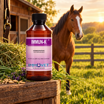 IMMUN-K ® is a all-natural specialized micro-dosage formula designed to help support the horse’s immune system.*