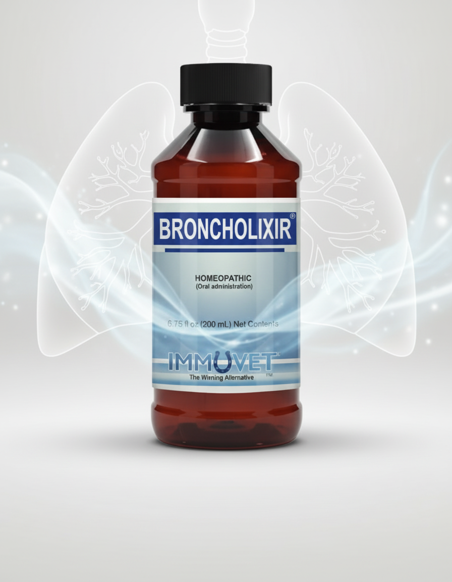 BRONCHOLIXIR® Micro-dosage proprietary blend formulated to help support respiratory health in horses.